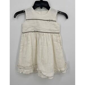 Empress Arts Dress Girls 3T White 100% Linen Sleeveless Ruffle Hem Bow Trim